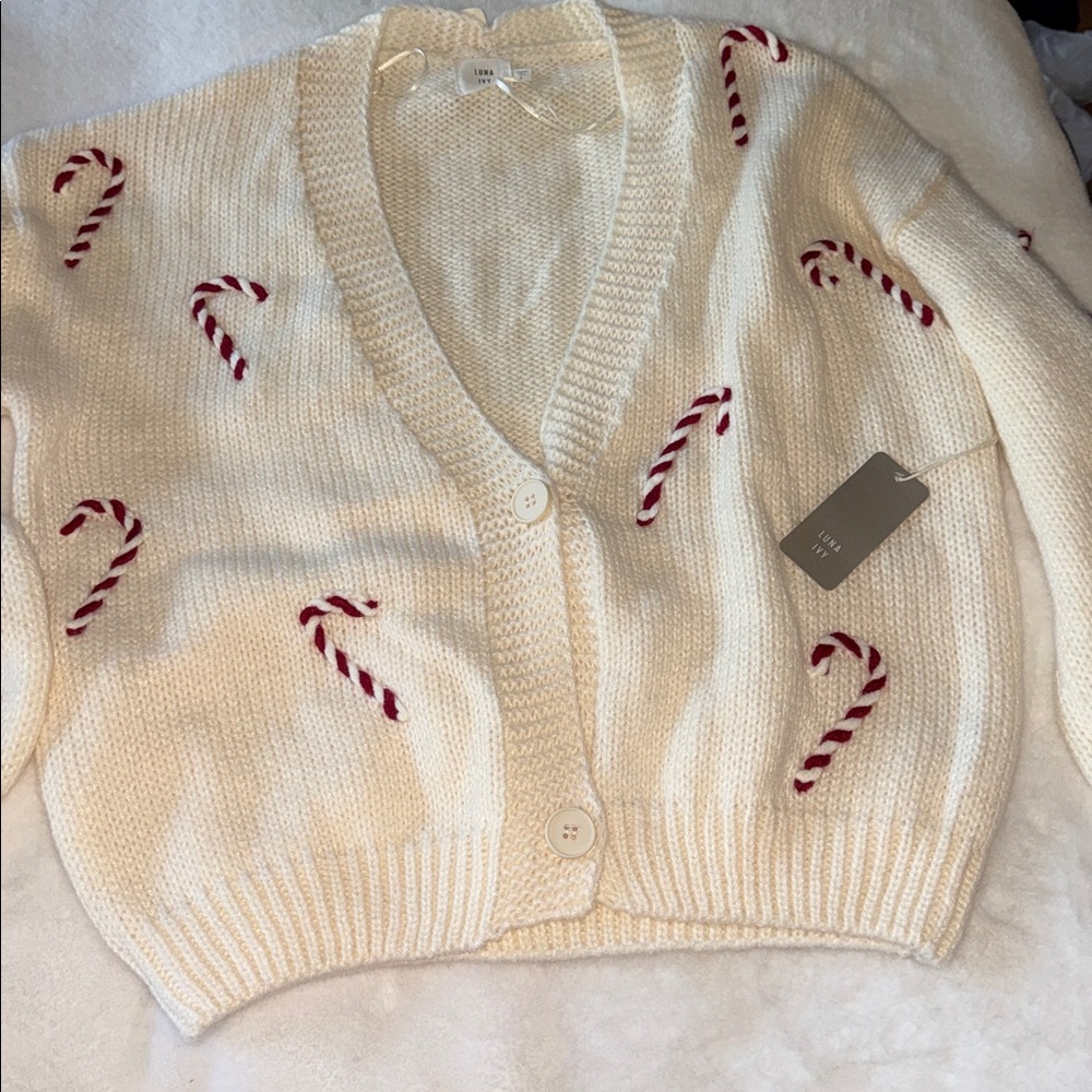 Luna Ivy candy cane Holiday Christmas Cardigan Sweater